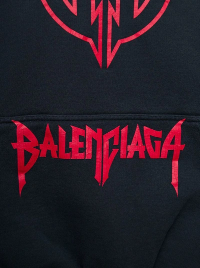 Shop Balenciaga Round Hoodie Metal Bb Heavy Molleton In Black