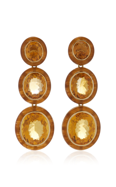 Shop Goshwara Oval Citrine & Tiger's Eye Inlay Earrings In Yellow