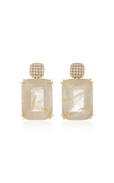 Shop Goshwara 18k Yellow Gold Rutilated Quartz And Diamond Earrings