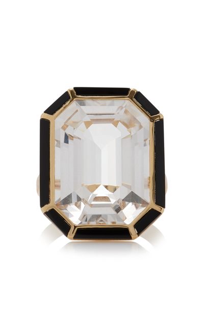 Shop Goshwara 18k Yellow Gold Crystal And Onyx Ring In Black,white