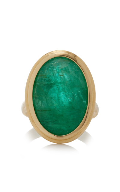 Shop Goshwara 18k Yellow Gold Emerald Ring In Green