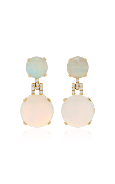 Shop Goshwara 18k Yellow Gold Opal And Diamond Earrings In White