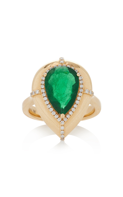 Shop Goshwara 18k Yellow Gold Emerald And Diamond Ring In Green