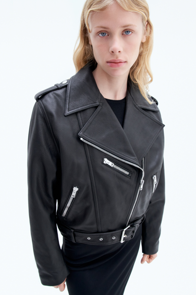 Shop Filippa K 93 Leather Biker Jacket In Black