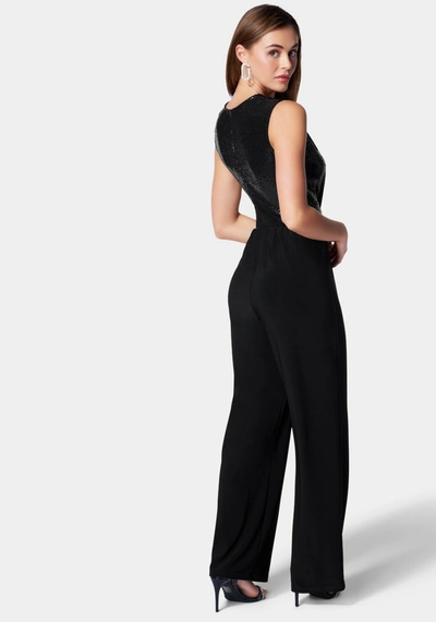 Bebe Sleeveless Faux Wrap Jumpsuit In Black,black