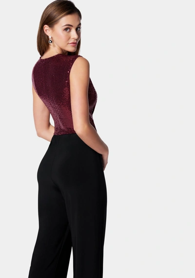 Bebe Disco Dot Wrap Tie Jumpsuit In Wine,black