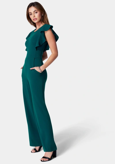 Bebe Flutter Sleeve Core Jumpsuit In Hunter