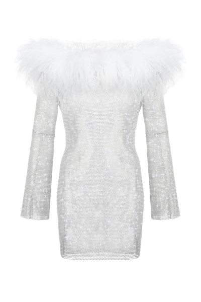Shop Santa Brands Sparkle White Mini Feathers Dress With Open Shoulders