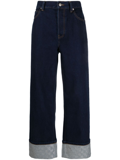 Shop Alexander Wang Blue Crystal-embellished Cuffs Wide-leg Jeans