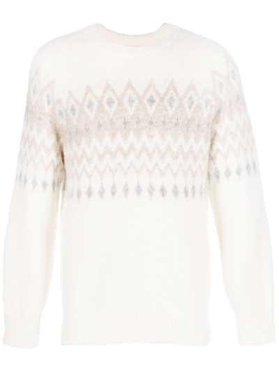 Shop Brunello Cucinelli Neutral Fair Isle Intarsia-knit Sweater In Neutrals