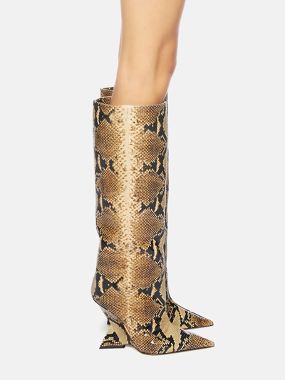 Attico Cheope Snake-effect Leather Knee-high Boots In Sand And Black