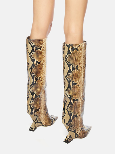 Attico Cheope Snake-effect Leather Knee-high Boots In Sand And Black