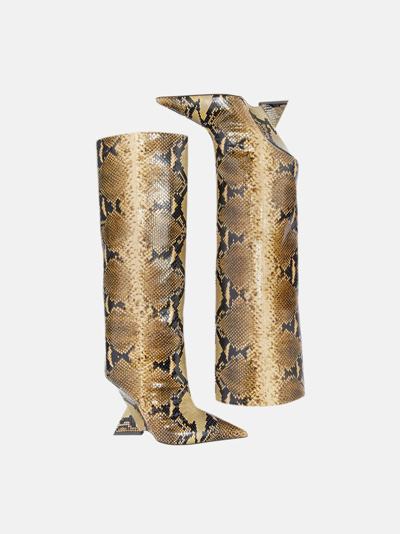 Attico Cheope Snake-effect Leather Knee-high Boots In Sand And Black