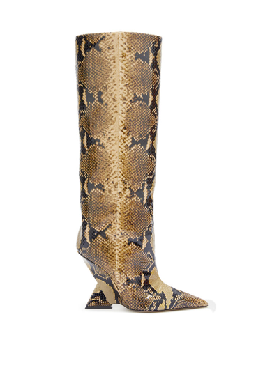 Attico Cheope Snake-effect Leather Knee-high Boots In Sand And Black
