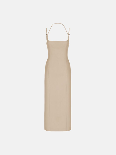 Shop Attico The  Dresses Gend - Beige Midi Dress Beige Main Fabric: 100% Virgin Wool, Lining: 53% Acrylic