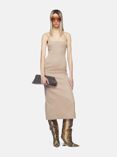 Shop Attico The  Dresses Gend - Beige Midi Dress Beige Main Fabric: 100% Virgin Wool, Lining: 53% Acrylic