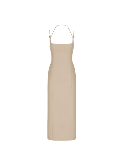 Shop Attico The  Dresses Gend - Beige Midi Dress Beige Main Fabric: 100% Virgin Wool, Lining: 53% Acrylic
