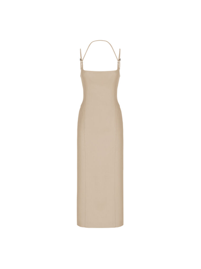 Attico Gabardine Midi Dress In Beige