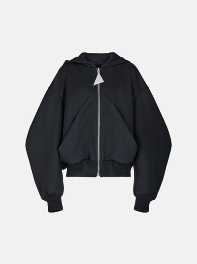 Attico Oversized Black Hooded Bomber Jacket In Black