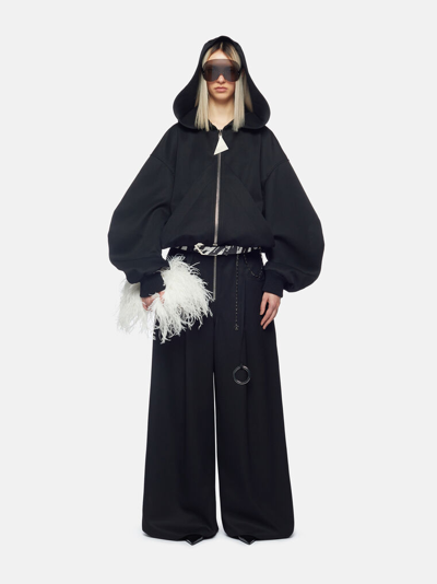 Attico Oversized Black Hooded Bomber Jacket In Black