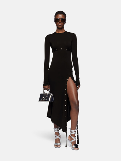 Attico Asymmetric Dress With Snap Buttons In Black