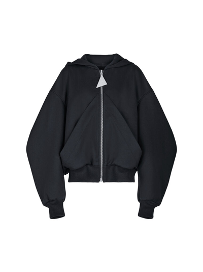 Attico Oversized Black Hooded Bomber Jacket In Black