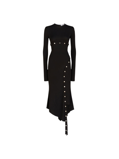 Attico Asymmetric Dress With Snap Buttons In Black