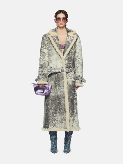 Attico Milk And Dark Grey Long Coat In Dark Grey/milk