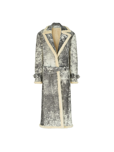 Attico Milk And Dark Grey Long Coat In Dark Grey/milk
