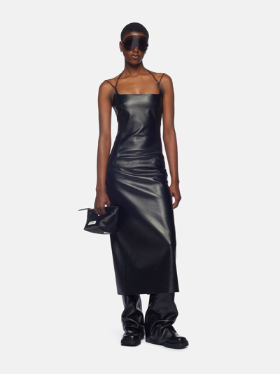 Shop Attico The  Dresses Gend - Black Midi Dress Black Main Fabric: 100% Lamb Leather (ovis Aries Aries) D