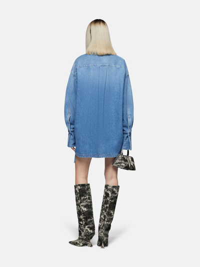 Attico Blue Shirt With Classic Collar And Embroidered Detail On The Front In Cotton Woman In Washed Blue