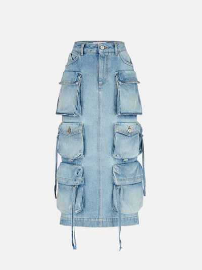Attico Cargo Denim Skirt In Sky Blue