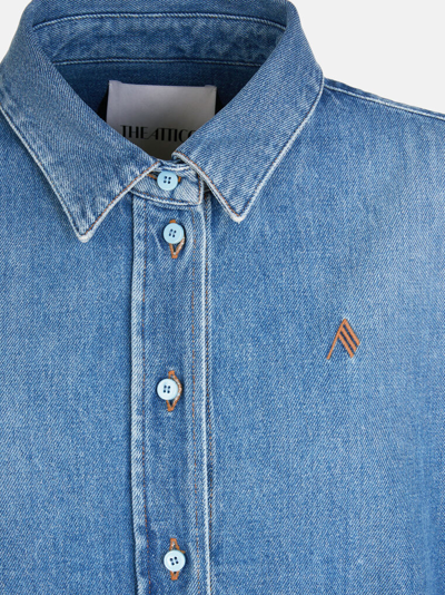 Attico Blue Shirt With Classic Collar And Embroidered Detail On The Front In Cotton Woman In Washed Blue