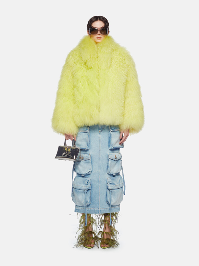 Attico Cargo Denim Skirt In Sky Blue