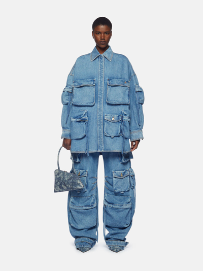 Attico Fern Low-rise Wide-leg Cargo Jeans In Washed Blue