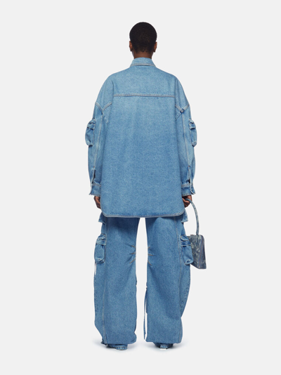 Attico Fern Low-rise Wide-leg Cargo Jeans In Washed Blue