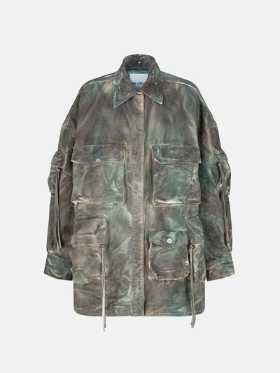 Shop Attico ''fern'' Stained Green Camuflage Short Coat In Stainde Green Camouflage