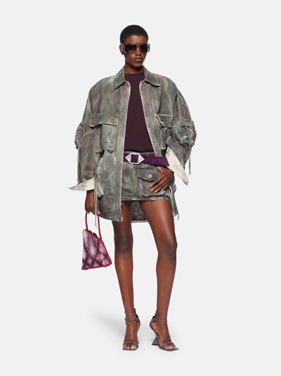 Attico Fern Camouflage-print Denim Jacket In Stainde Green Camouflage