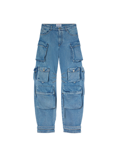 Attico Fern Low-rise Wide-leg Cargo Jeans In Washed Blue