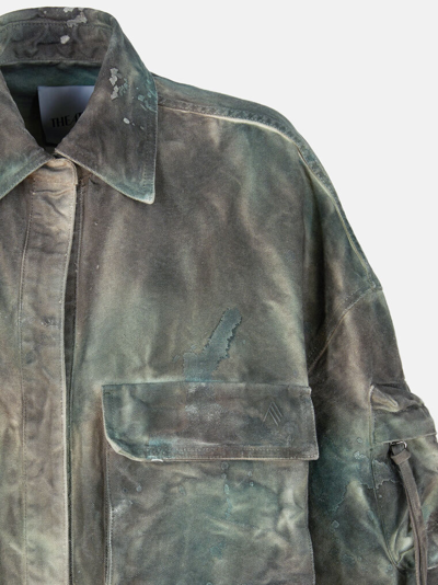Attico Fern Camouflage-print Denim Jacket In Stainde Green Camouflage