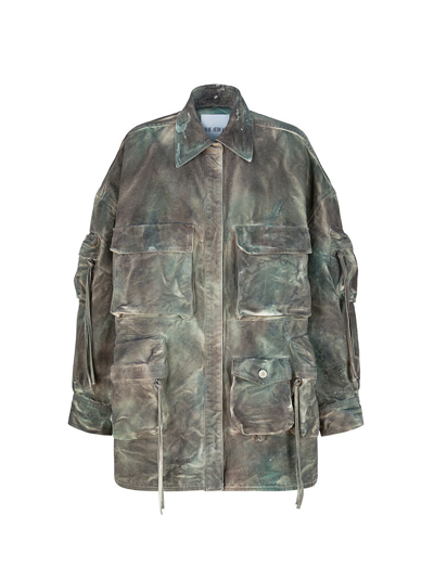 Attico Fern Camouflage-print Denim Jacket In Stainde Green Camouflage