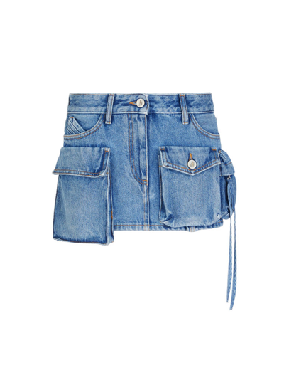 Shop Attico ''fay'' Washed Blue Mini Skirt
