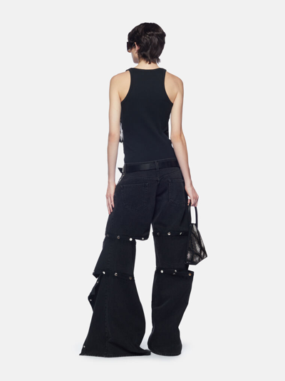 Attico Black Cotton Denim Pants With Logoed Snap Buttons For Women In Black