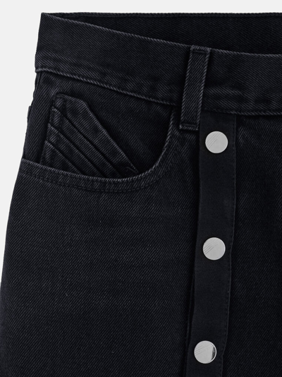 Attico Black Cotton Denim Pants With Logoed Snap Buttons For Women In Black