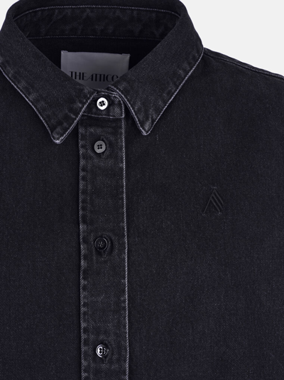Attico Diana Logo-embroidered Denim Shirt In Black