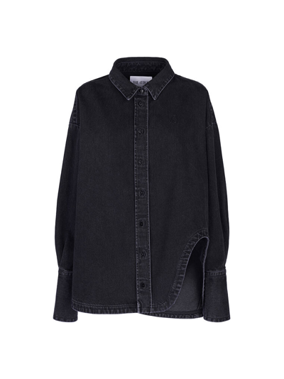 Attico Diana Logo-embroidered Denim Shirt In Black