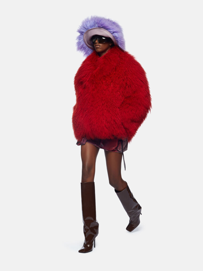 Shop Attico The  Outerwear Gend - Red Short Coat Red Main Fabric: 100% Mongolia Fur, Lining: 100% Viscose