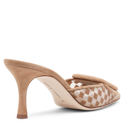 Shop Manolo Blahnik Maysalebi 70 Beige Mesh Mules