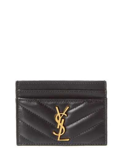 Shop Saint Laurent Monogram Matelasse Lambskin Leather Card Holder In Black