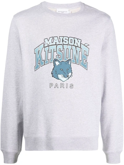 Shop Maison Kitsuné Campus Fox Logo Cotton Sweatshirt In Light Grey